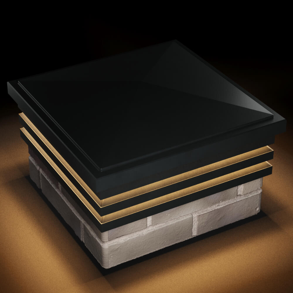 Колпак Zking Бона ХайТек Черный на столб 1.5х1.5 кирпича (385х385мм) с подсветкой в Омске фото