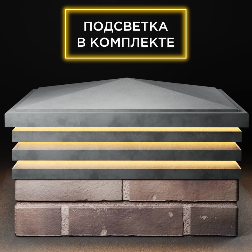 Колпак Zking Бона ХайТек Серый на столб 2х2 кирпича (513х513мм) с подсветкой Омск фото