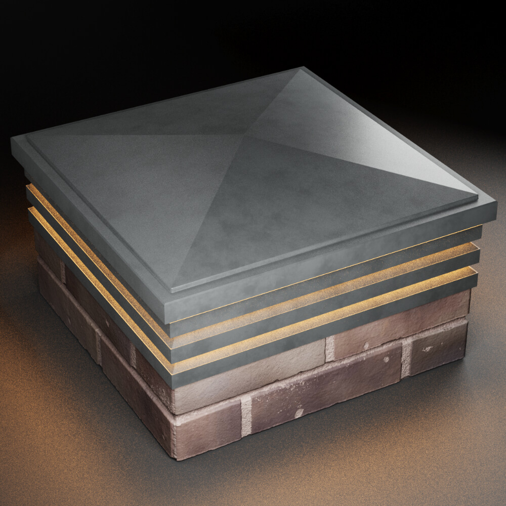 Колпак Zking Бона ХайТек Серый на столб 2х2 кирпича (513х513мм) с подсветкой в Омске фото