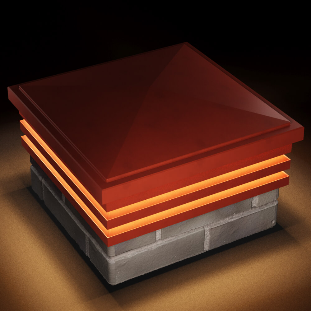 Колпак Zking Бона ХайТек Красный на столб 1.5х1.5 кирпича (385х385мм) с подсветкой в Омске фото