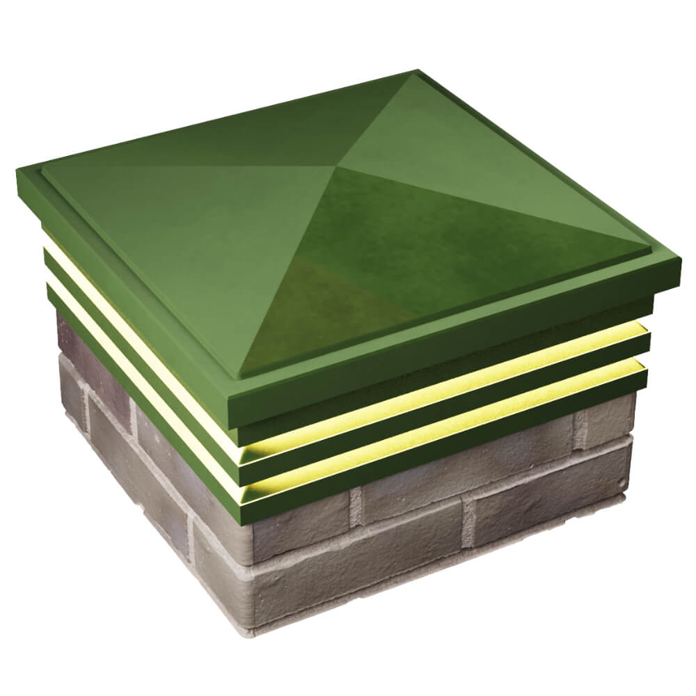 Колпак Zking Бона ХайТек Зеленый на столб 1.5х1.5 кирпича (385х385мм) с подсветкой в Омске фото