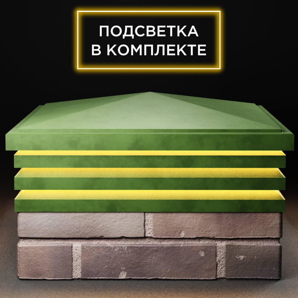 Колпак Zking Бона ХайТек Зеленый на столб 2х2 кирпича (513х513мм) с подсветкой Омск фото